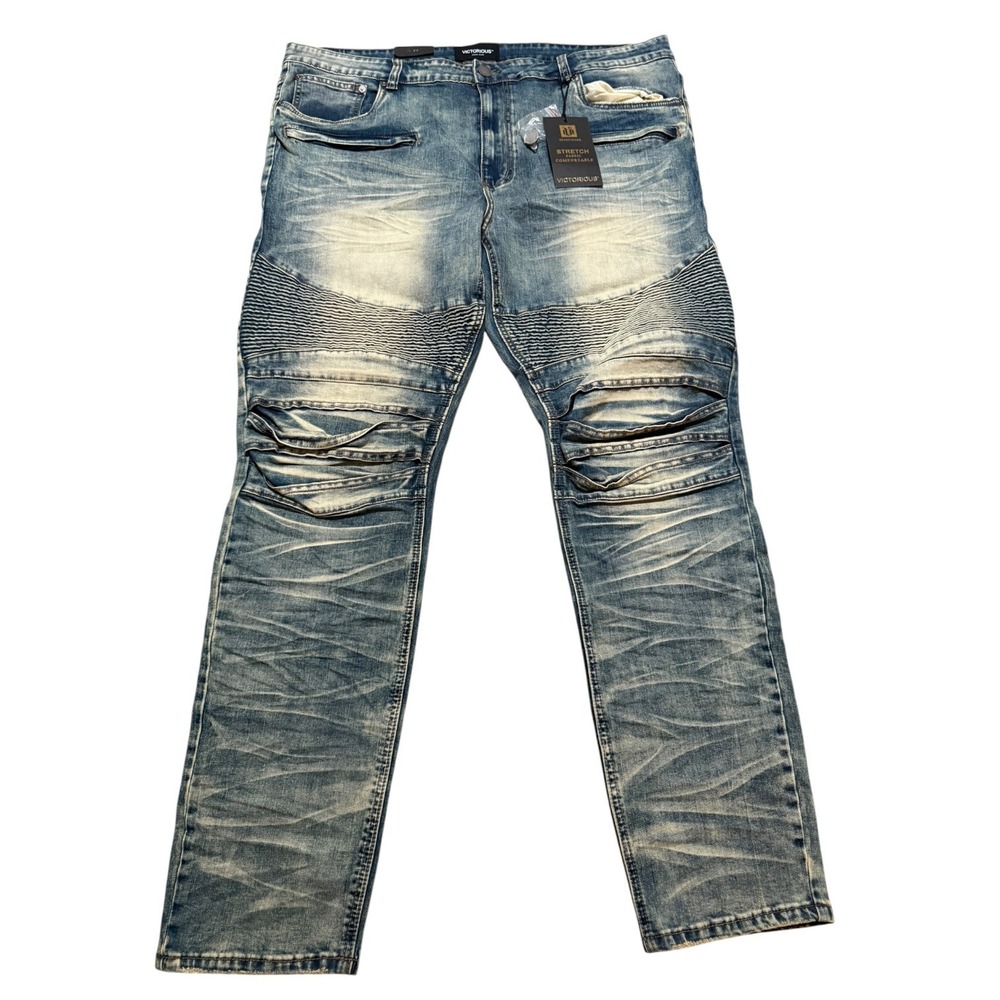 NWT Victorious Sandhill Creased Moto Stretchy Biker Jeans 42x32 Streetwear